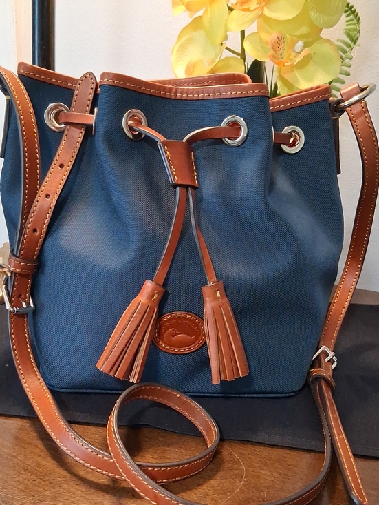 Dooney & Bourke Handbags - Dooney & Bourke Navy Blue Canvas Crossbody with Brown Leather Trim